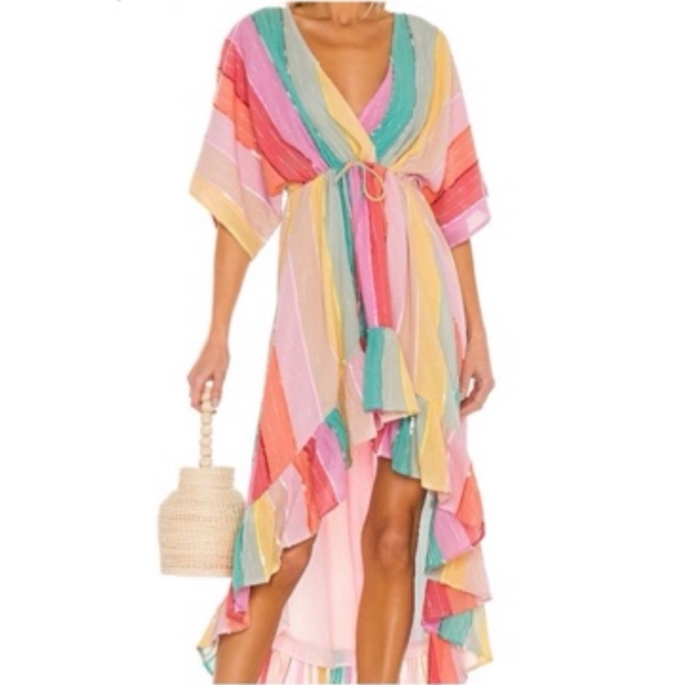 SUNDRESS US, M,dress/resort cover up,multi-color striped sequins metallic thread